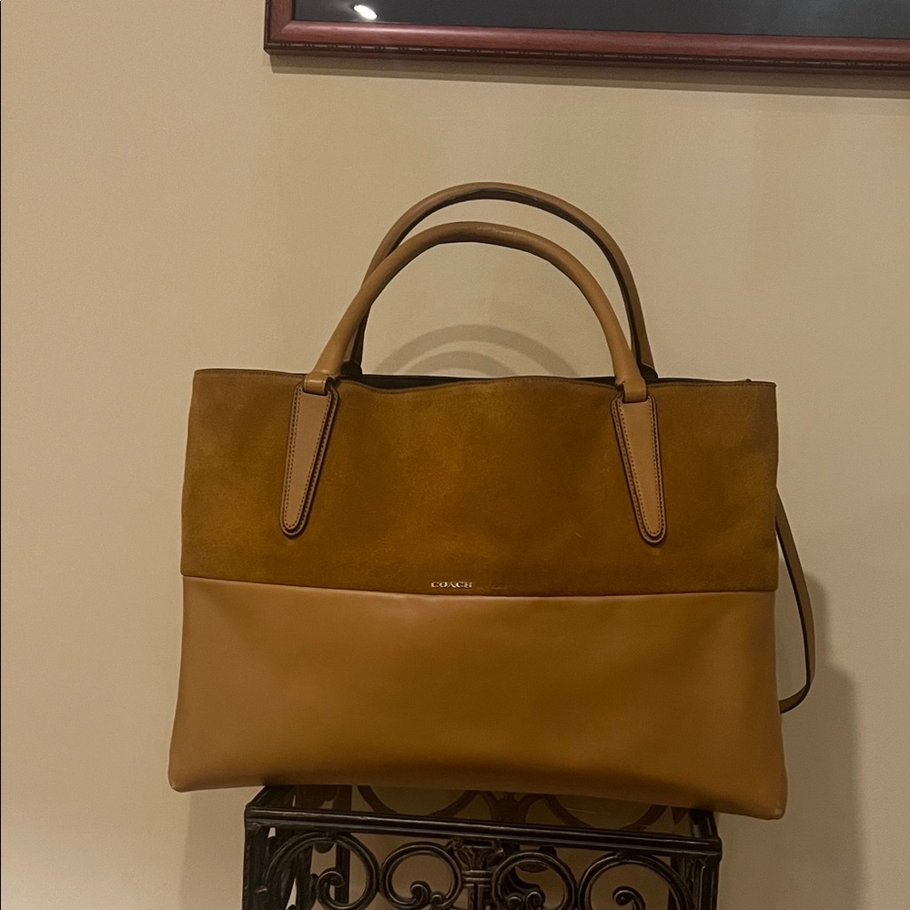 Coach Tan Leather/Suede Large Burrough Bag